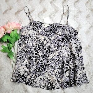 Porridge 100% Silk Foliage Tri Color Pollock Print Sleeveless Blouse NWT Large